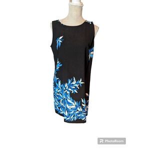 Jessica Howard Sheath Dress Women's Size 12 Black Blue Sleeveless Floral Print